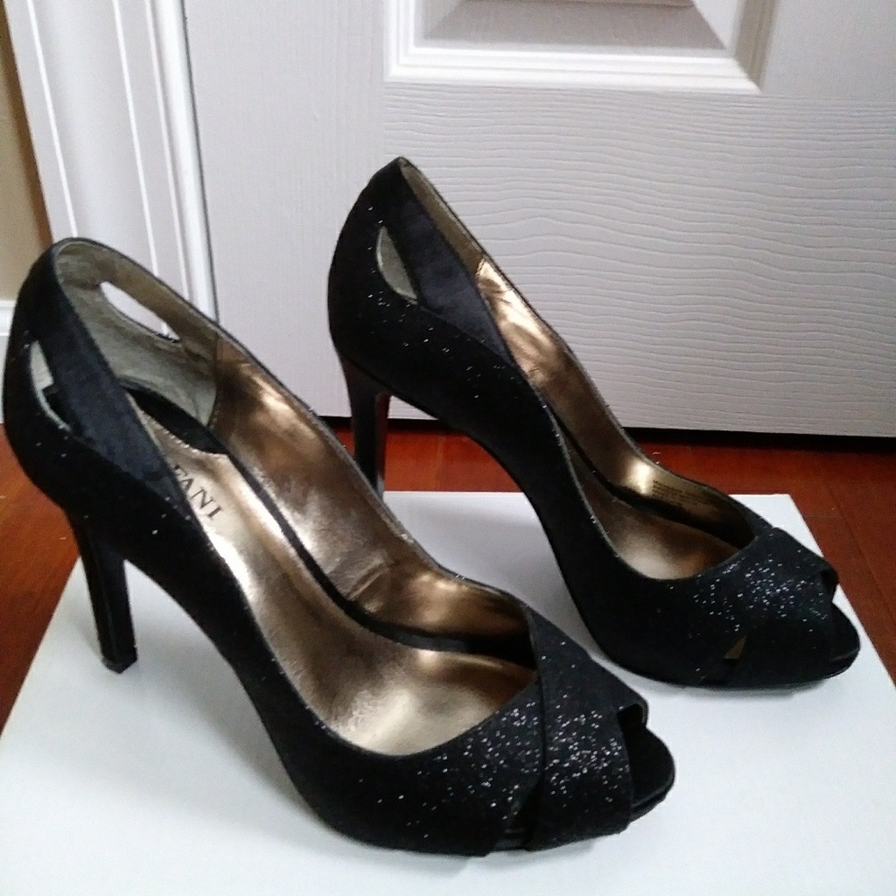 Glitter peep-toe heels